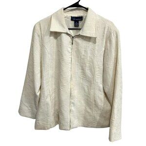 Susan Graver Womens XL Textured Zip-Up Jacket In Cream Lightweight Rayon Polyest